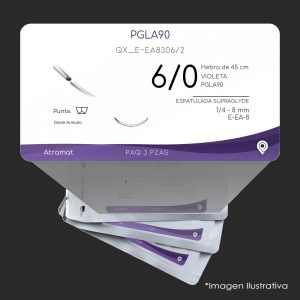 QX_E-EA8306/2 | PGLA90 | CALIBRE  6/0 | VICRYL | 3 Sobres | Marca: Atramat