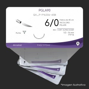 QX_P-P16306-45B | PGLA90 | CALIBRE  6/0 | VICRYL | 3 Sobres | Marca: Atramat