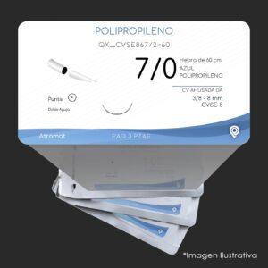 QX_CVSE867/2-60 | POLIPROPILENO | CALIBRE  7/0 | PROLENE | 3 Sobres | Marca: Atramat