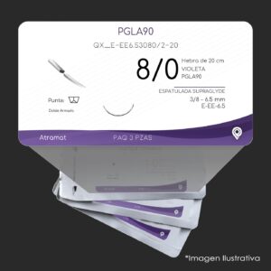 QX_E-EE6.53080/2-20 | PGLA90 | CALIBRE  8/0 | VICRYL | 3 Sobres | Marca: Atramat