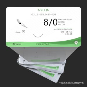 QX_E-SE6.5480-13N | NYLON | CALIBRE  8/0 | ETHILON | 3 Sobres | Marca: Atramat