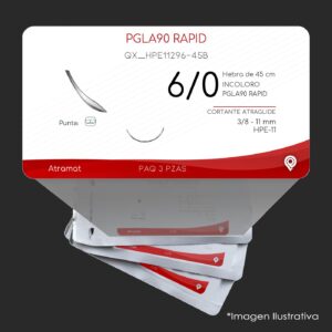 QX_HPE11296-45B | PGLA90 RAPID | CALIBRE  6/0 | VICRYL RAPID | 3 Sobres | Marca: Atramat