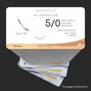 QX_HPE19265-45B | PGC25 PLUS | CALIBRE  5/0 | MONOCRYL PLUS | 3 Sobres | Marca: Atramat