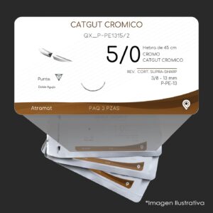 QX_P-PE1315/2 | CATGUT CROMICO | CALIBRE  5/0 | 3 Sobres | Marca: Atramat