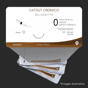 QX_SG3611-90 | CATGUT CROMICO | CALIBRE  0 | 3 Sobres | Marca: Atramat
