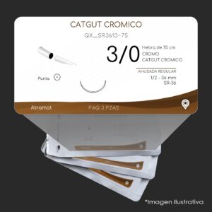 QX_SR3613-75 | CATGUT CROMICO | CALIBRE  3/0 | 3 Sobres | Marca: Atramat